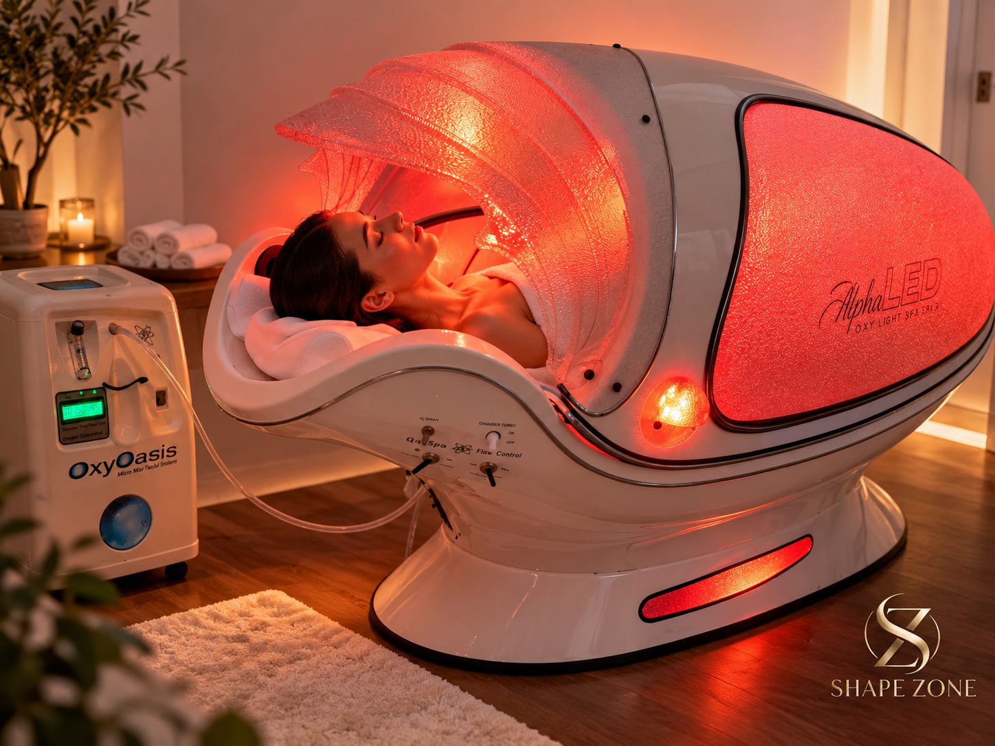 Client relaxing during Alpha Reset LED wellness pod treatment